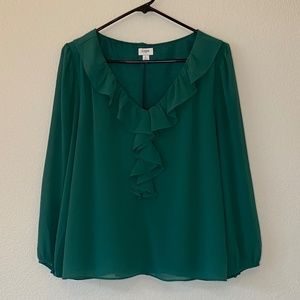 J. Crew Green Ruffle Blouse